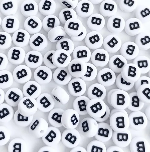 Miniatura 10 de 100 cuentas de letra, cuentas redondas blancas acrílicas del alfabeto de 0.157 x 0.276 pulgadas (0.157 x 0.276 in), cuentas vocales de letra A