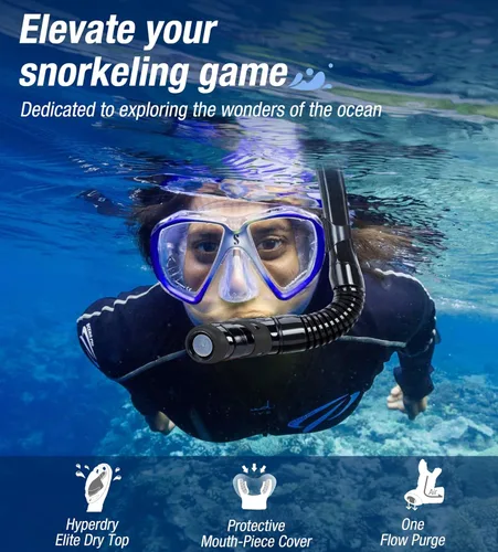 Miniatura 6 de Aegend - Esnórquel seco para buceo para adultos y jóvenes - Equipo de snorkel con válvula seca superior, perfecto para snorkel, buceo libre, Negro