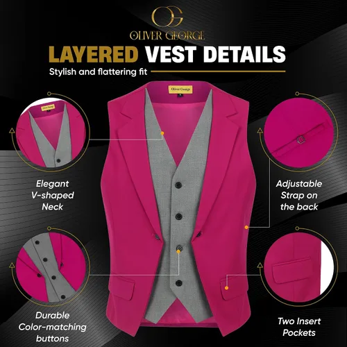Miniatura 15 de Oliver George Chaleco formal de esmoquin en capas para hombre, chaleco de traje de negocios