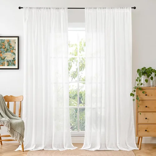 Miniatura 12 de BGment Cortinas de lino café de 30 pulgadas de largo para ventana pequeña, cortinas de media ventana beige semitransparentes ligeras con bolsillo