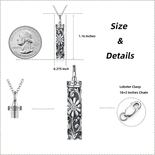 Miniatura 6 de Collar con colgante de urna de cenizas de cremación y árbol de la vida para mujer, plata de ley US1
