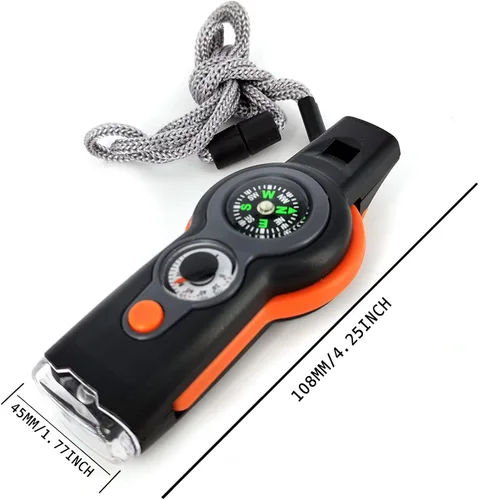 Miniatura 2 de Silbato de emergencia con cordón de seguridad, silbato de campamento, senderismo, señal de rescate Negro naranja