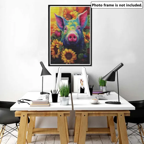 Miniatura 2 de Yomiie Kits de arte de diamantes 5D para adultos, pintura de diamante de cerdo, girasol, animales, bricolaje, kit de taladro redondo completo