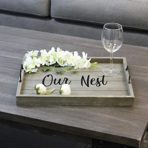 Miniatura 31 de Elegant Designs HG2000-AHH Margarita Drinks Lime Bar Kitchen Wetbar Bandeja Decorativa de Madera para Servir con Asas, 15.50" x 12", Aqua Wash Happy