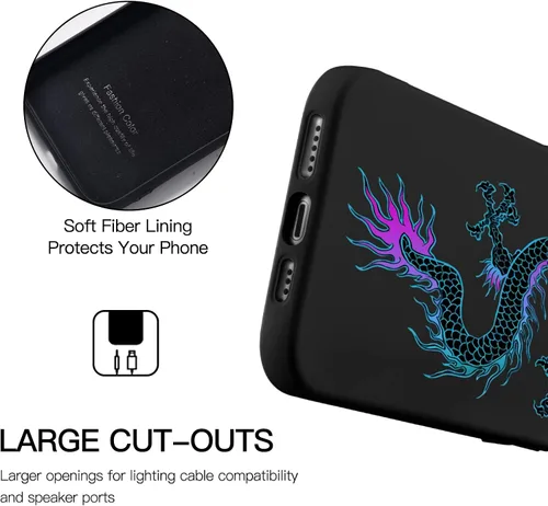 Miniatura 3 de Funda con estampado de dragón para iPhone 7/8 Plus, silicona líquida negra fresca para niñas y niños, funda de goma de gel suave de moda de cuerpo