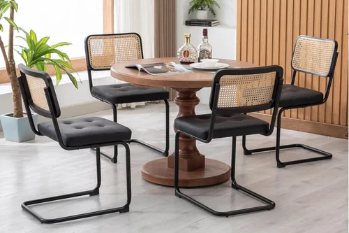 Miniatura 17 de KCC Juego de 2 sillas de comedor modernas de mediados de siglo, ratán de piel sintética, sillas auxiliares de comedor de cocina con patas de metal
