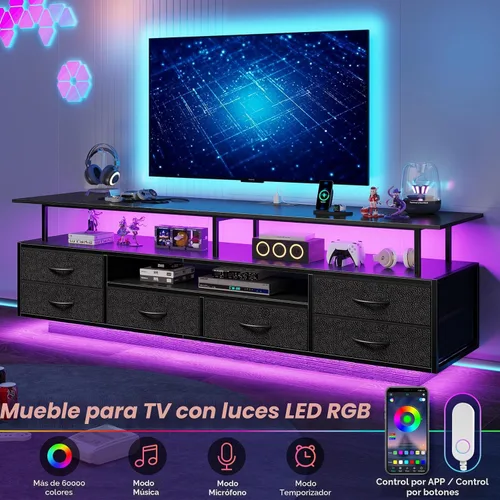 Miniatura 3 de BTHFST Soporte de TV para TV de 65 y 70 pulgadas con luces LED y tomas de corriente, centro de entretenimiento con estantes abiertos y 6 cajones
