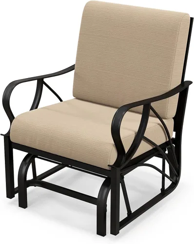 Miniatura 11 de Tangkula Planeador de patio al aire libre, silla deslizante con marco de metal con cojín, silla ergonómica para patio al aire libre para una sola