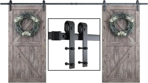 Miniatura 8 de SMARTSTANDARD Kit de herrajes para puerta de granero doble de 8 pies, pista de puerta corredera: suave y silenciosa - incluye instrucciones