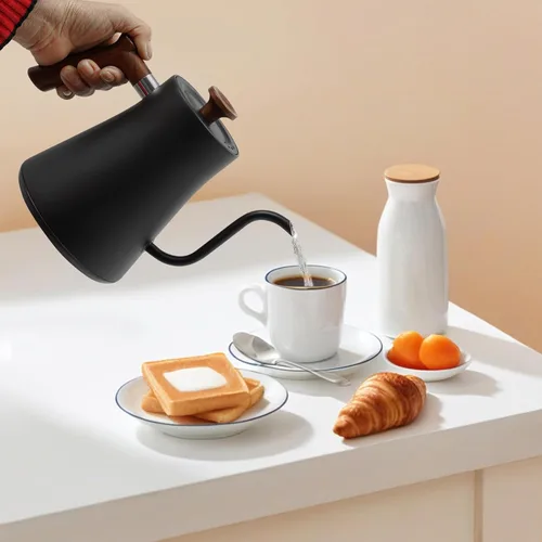 Miniatura 2 de Hervidores eléctricos, 1200 W, 0.9 L, temperatura variable digital, cuello de cisne, hervidor eléctrico para verter sobre café, control de Negro