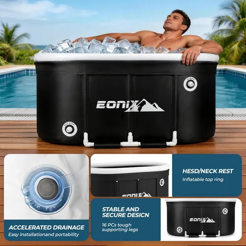 Miniatura 4 de Upgrade - Bañera de hielo ovalada grande de 123 galones para atletas, bañera portátil, plegable, multicapa, bañeras con cubierta, bañera fría