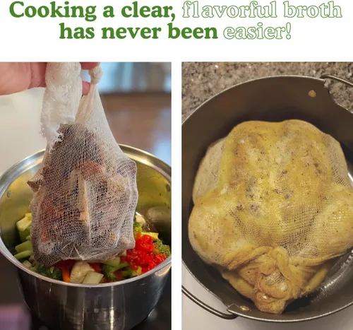 Miniatura 5 de Regency Wraps Calcetines de sopa, paquete de 3 unidades de 24 pulgadas, bolsas de malla 100% algodón; para caldos transparentes, deliciosas sopas