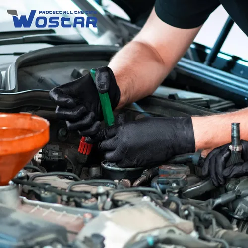 Miniatura 8 de Wostar Guantes industriales de nitrilo negro, grandes de 8 mil, con textura de diamante, sin látex y polvo, guantes resistentes, 100