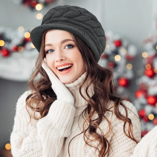 Miniatura 4 de Loritta Gorro de invierno para mujer, gorro de lana con visera