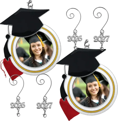 Miniatura 11 de Adorno de fotos de Navidad de graduación – Dijes fechados para 2026 y 2027 – Diseño de sombrero de graduación – Felicitaciones – Estudiantes
