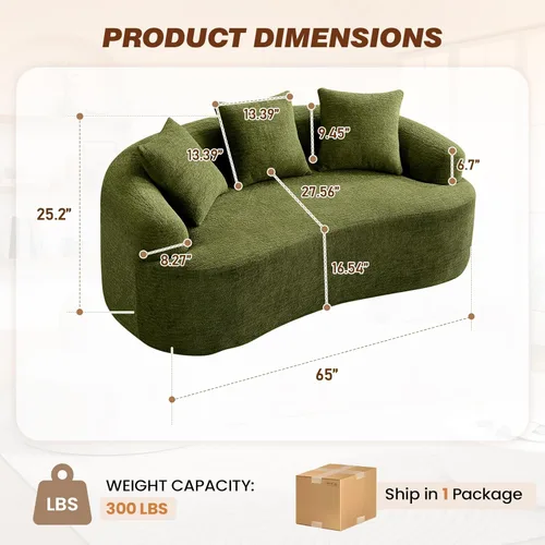 Miniatura 2 de Sofá modular curvado de 110 pulgadas para sala de estar, moderno sofá modular de felpa de felpa de gran tamaño con asiento profundo comprimido sin