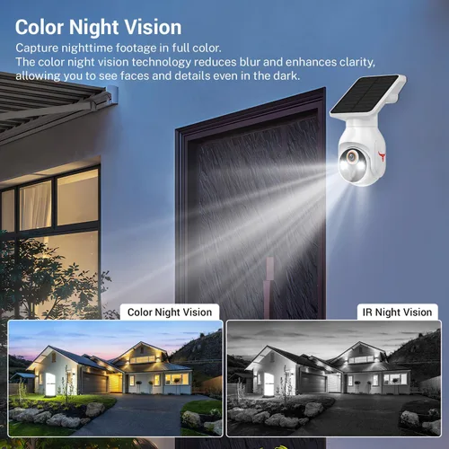Miniatura 5 de Cámara de seguridad de 1080p inalámbrica con panel solar, detección humana AI, audio de 2 vías, visión nocturna a color, solo WiFi de 2.4G