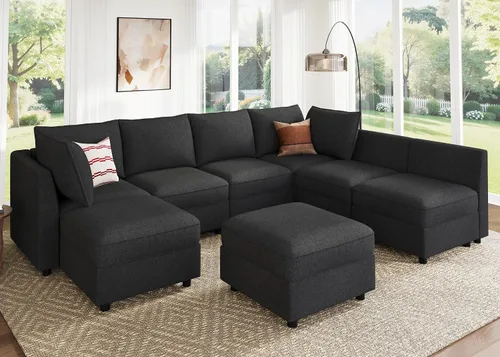 Miniatura 42 de HONBAY Sofá seccional modular con almacenamiento en forma de L sofá seccional, sofás convertibles para sala de estar - verde