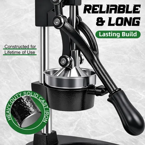 Miniatura 4 de Exprimidor de hierro fundido – Exprimidor manual de servicio pesado fácil de limpiar, exprimidor profesional de cítricos de acero inoxidable