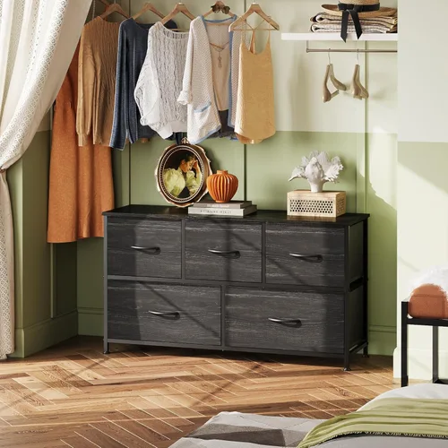 Miniatura 2 de WLIVE Cómoda para dormitorio con 5 cajones, cómoda ancha, cómoda de tela, unidad organizadora de almacenamiento con contenedores de tela