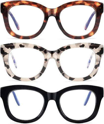 Miniatura 7 de LADEESSE - Gafas de lectura para mujer estilo Oprah, paquete de 3 unidades, con montura cuadrada extra grande con bisagra de resorte, bloqueo de luz