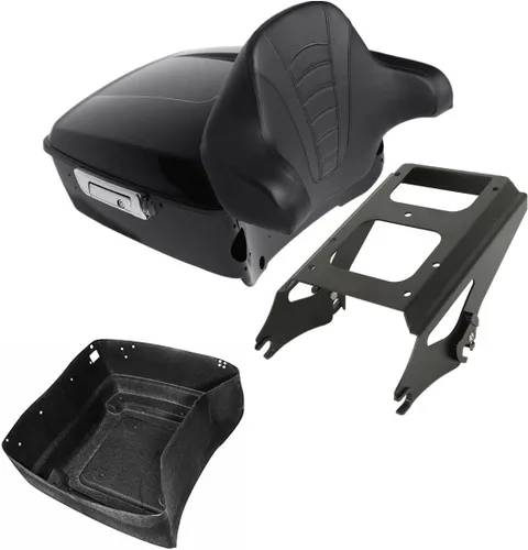 Miniatura 17 de TCMT Caja de maletero King para motocicleta con respaldo y montaje para dos personas, compatible con Harley 2009-2013 Touring Road Street Electra
