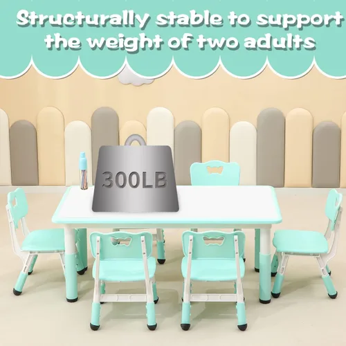 Miniatura 6 de monleelnom Juego de mesa y silla para niños adecuado para niños y niñas de 2 a 12 años, altura ajustable, se puede pintar con 6 asientos, adecuado