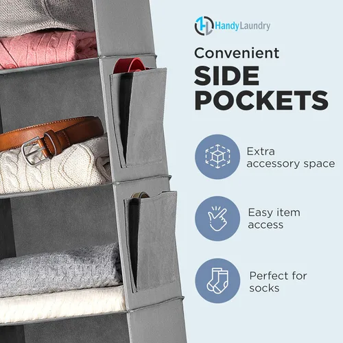 Miniatura 5 de Handy Laundry Organizador colgante para armario, 6 estantes para ropa, suéteres, zapatos y accesorios, estantes de armario que ahorran espacio