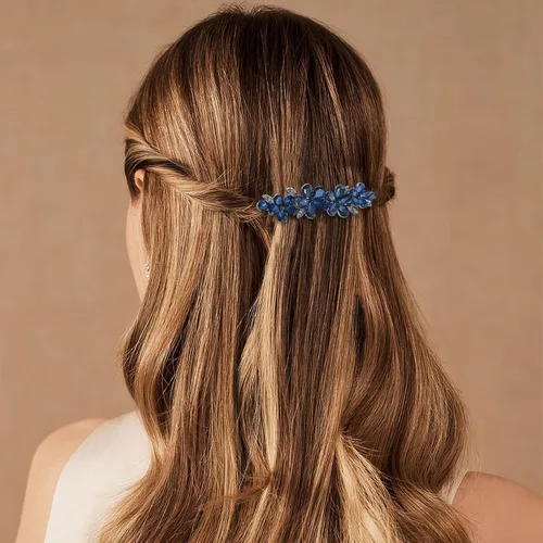 Miniatura 5 de 2 pinzas para el cabello con diamantes de imitación de cristal brillante, pasador francés de flores azules, horquilla floral para novia, boda