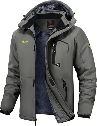 Miniatura 7 de TBMPOY Chaquetas de esquí para hombre, impermeables, para nieve, forro polar grueso, con capucha, para clima frío, cálido, trabajo en hielo al aire