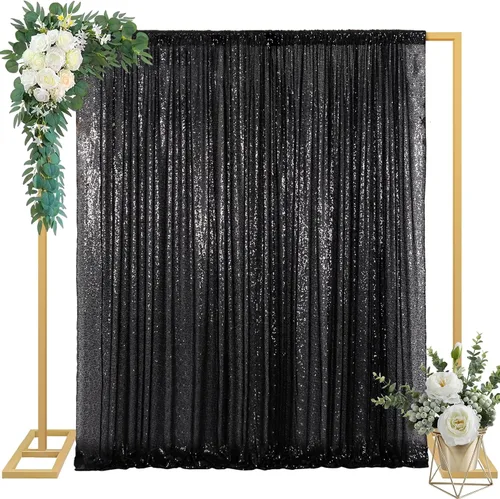 Miniatura 8 de ShinyBeauty Cortinas de Telón de Fondo con Lentejuelas 4x10 pies Negro Cortinas de Lentejuelas 2 Paneles Telones de Fondo para Bodas Telón de Fondo