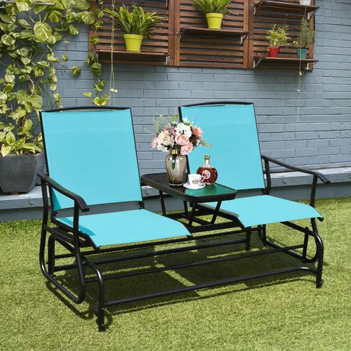 Miniatura 2 de Giantex Banco Mecedor para Patio con Marco de Metal, Mesa Central de Vidrio Templado, Asiento Mecedor Doble para Balcón, Jardín, Lado de la Piscina