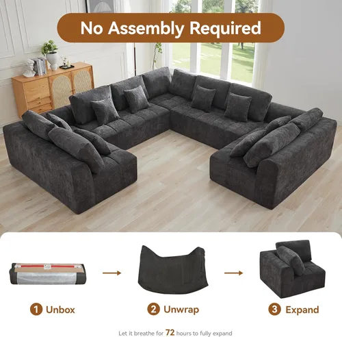 Miniatura 7 de Sofás modulares deshuesados de 140 pulgadas para sala de estar, sofá modular modular de nube comprimida, sofá moderno en forma de U de 9 plazas Gris