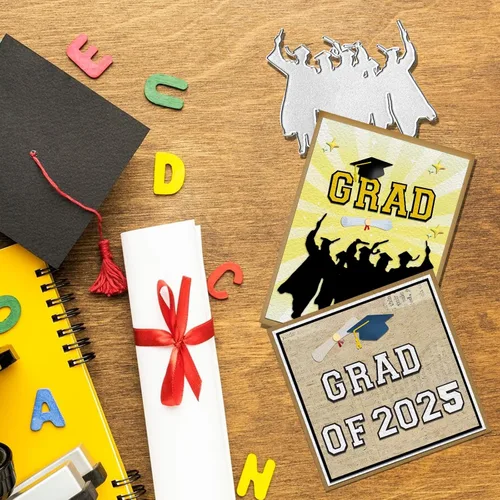 Miniatura 4 de Hying Troqueles de corte de graduación 2025 para hacer tarjetas, troqueles de felicitaciones graduados graduados de licenciatura, plantillas