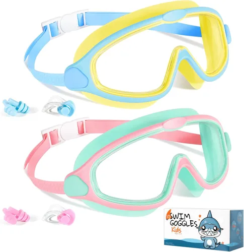 Miniatura 7 de Supertrip Gafas de natación para niños, paquete de 2 gafas de natación con protección UV antivaho para niños de 6 a 14 años