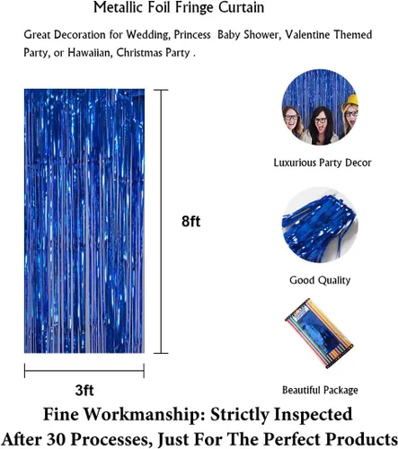Miniatura 2 de DUOBAO Cortinas de flecos de papel de aluminio de oropel azul real, 2 paquetes, 3 pies x 8 pies, telón de fondo para decoración de fiestas