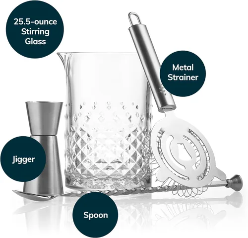 Miniatura 3 de Libbey Carats - Juego de mezcla de utensilios de bar de cóctel, vaso de mezcla profesional grande de 25.5 onzas con kit de accesorios para camarero