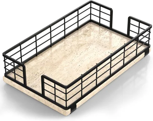 Miniatura 38 de Wican Bandeja para toallas de invitados para baño, servilletas de madera y hierro para tocador, mesa de comedor, cesta de madera para toallas