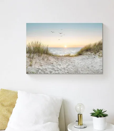 Miniatura 3 de Arte de Pared de Playa en Lienzo para Baño: Obra de Arte Impresa de Puesta de Sol Costera y Océano, Escena Marina Moderna, Imagen de Paisaje Marino