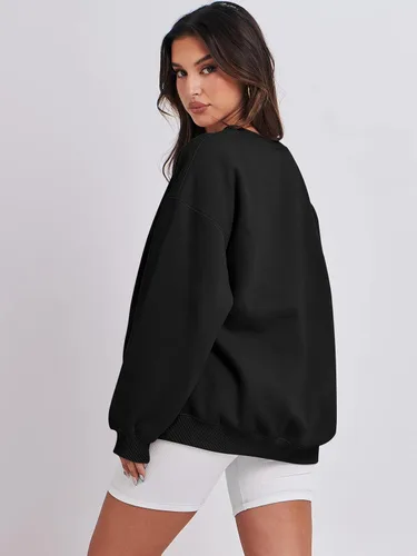 Miniatura 4 de ANRABESS Sudadera de gran tamaño para mujer, de forro polar, manga larga, cuello redondo, informal, para otoño 2023, ropa de moda