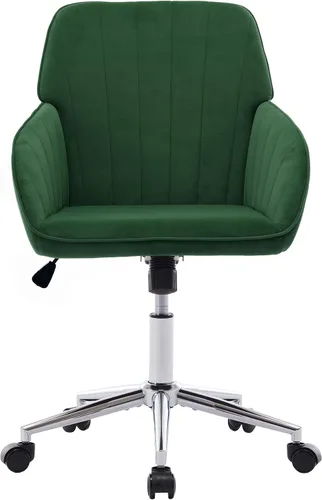 Miniatura 21 de Silla de escritorio de oficina de terciopelo con ruedas y base dorada, moderna silla giratoria ajustable, sillas de tocador tapizadas con brazos