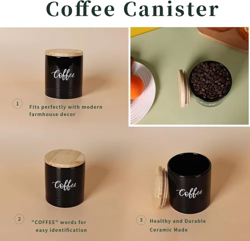 Miniatura 3 de LEETOYI Contenedores de almacenamiento de alimentos de porcelana con tapa, 4.5 pulgadas, 31 onzas, café etiquetado negro