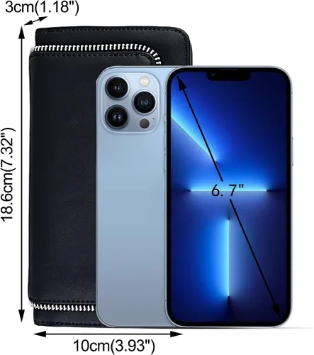 Miniatura 6 de UTO Cartera de cuero vegano para mujer, cartera larga con broche de presión, tarjetero de crédito, elegante embrague