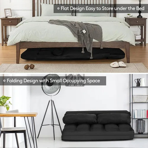 Miniatura 9 de S AFSTAR Sofá de suelo convertible, sofá de 6 posiciones con 2 almohadas extraíbles y cojín de esponja grueso, carga de 330 libras, sofá cama Negro