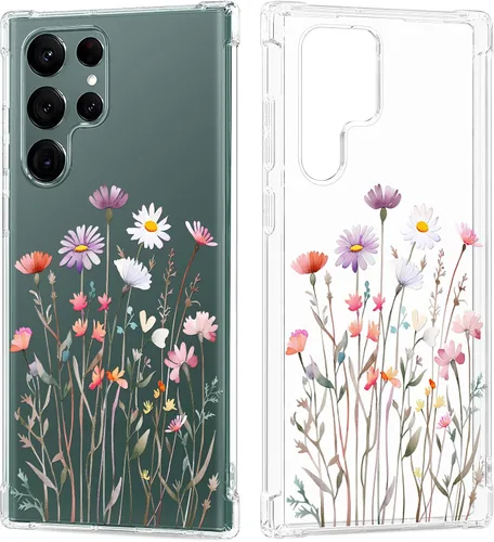 Miniatura 11 de Funda transparente floral para Galaxy S22 Ultra para mujeres/niñas, bonita funda de teléfono para Samsung Galaxy S22 Ultra 5G, diseño de flores