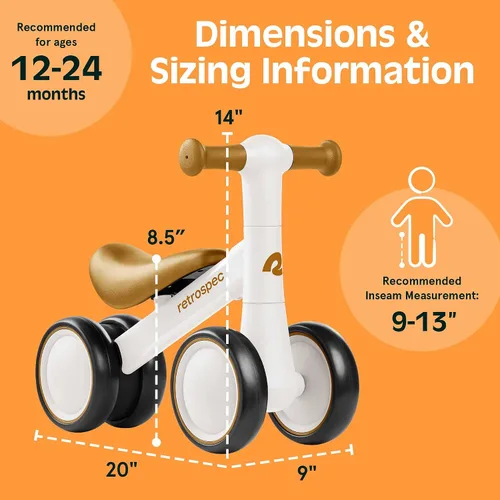 Miniatura 4 de Retrospec Cricket 2 Baby Walker Balance Bike with 4 Wheels - Safe Learning Toy for Ages 12-24 Months - Scratch-Resistant Indoor Outdoor Toddler