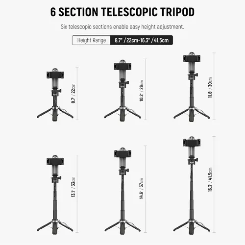 Miniatura 2 de NEEWER Palo selfie con obturador Bluetooth remoto desmontable, trípode de viaje plegable ligero para iPhone para vlogs de YouTube/TikTok