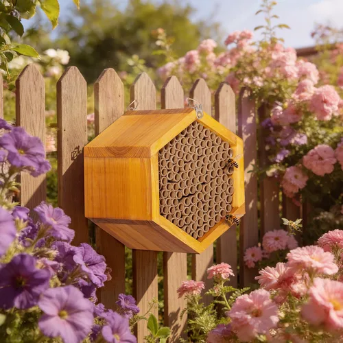 Miniatura 7 de Mason Bee House - Colmena de abejas de madera natural hecha a mano recubierta con cera para una larga vida útil y resistente al agua - Atrae