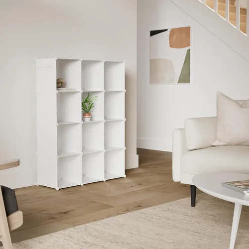 Miniatura 2 de C&AHOME Organizador de almacenamiento en cubos, estantes de 12 cubos, armario de armario, estante modular de plástico para libros, ideal para Milky