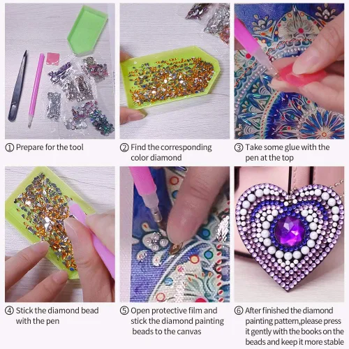 Miniatura 6 de HXYQMMY 5 llaveros de pintura de diamantes, kits de arte de diamantes para pintura de adultos con diamantes por números, colgante de corazón